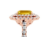 Rose gold Double Halo Emerald Cut Yellow Sapphire Pavé Band with Four-Prong Setting_29