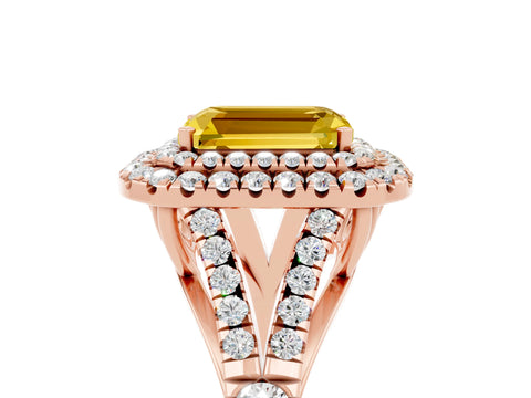 Rose gold Double Halo Emerald Cut Yellow Sapphire Pavé Split Shank Ring with Prong Setting_5