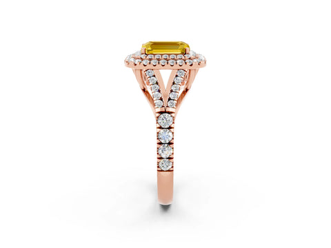 Rose gold Double Halo Emerald Cut Yellow Sapphire Split Shank Engagement Ring with Four-Prong Setting_2