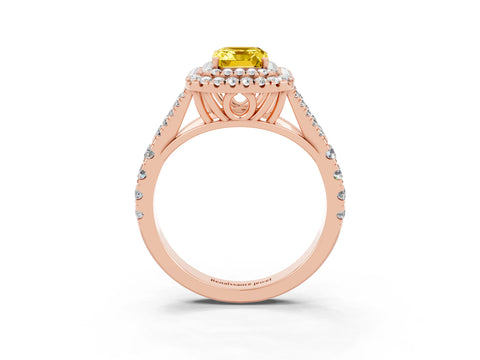 Rose gold Double Halo Emerald Cut Yellow Sapphire Split Shank Engagement Ring with Four-Prong Setting_3