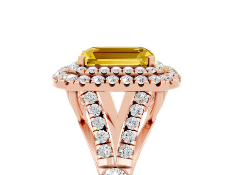 Rose gold Double Halo Emerald Cut Yellow Sapphire Split Shank Engagement Ring with Four-Prong Setting_5