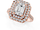 Rose gold Double Halo Emerald Diamond Pave Band with Four-Prong Setting_59