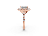 Rose gold Double Halo Emerald Diamond Pave Band with Four-Prong Setting_60