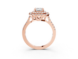 Rose gold Double Halo Emerald Diamond Pave Band with Four-Prong Setting_61