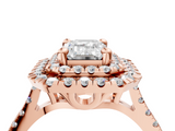 Rose gold Double Halo Emerald Diamond Pave Band with Four-Prong Setting_62