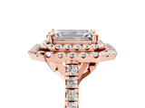 Rose gold Double Halo Emerald Diamond Pave Band with Four-Prong Setting_63