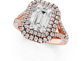 Rose gold Double Halo Emerald-Shaped Split Shank Diamond Ring with Prong Setting_20