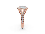Rose gold Double Halo Emerald-Shaped Split Shank Diamond Ring with Prong Setting_21