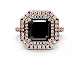 Rose gold Double Halo Fancy Black Asscher Cut Diamond Pavé Band with Four-Prong Setting