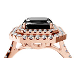 Rose gold Double Halo Fancy Black Asscher Cut Diamond Pavé Band with Four-Prong Setting_4
