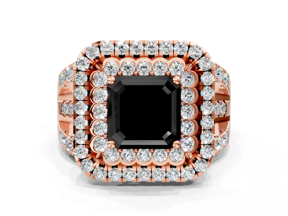 Rose gold Double Halo Fancy Black Asscher Cut Diamond Split Shank Pave Set Ring_3