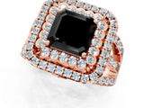 Rose gold Double Halo Fancy Black Asscher Cut Diamond Split Shank Pave Set Ring_4