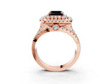Rose gold Double Halo Fancy Black Asscher Cut Diamond Split Shank Pave Set Ring_6
