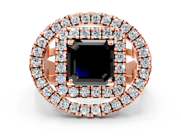 Rose Gold Asscher Cut Double Halo Split Shank Engagement Ring Setting for Black Center