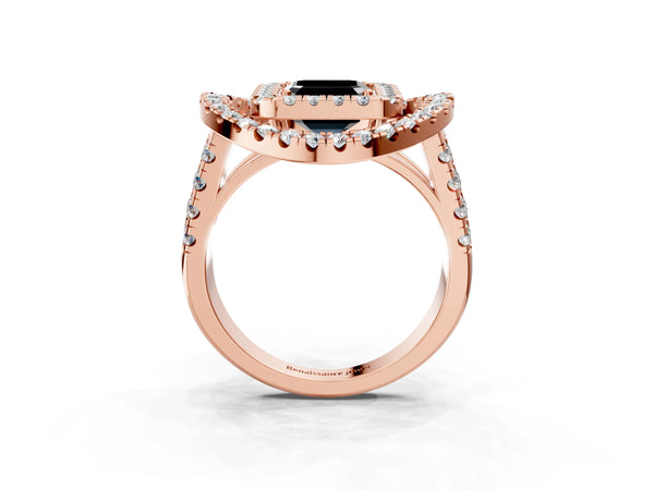 Rose Gold Asscher Cut Double Halo Split Shank Engagement Ring Setting for Black Center