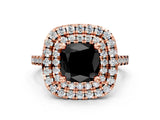 Rose gold Double Halo Fancy Black Cushion Cut Diamond Pavé Band with Four-Prong Setting