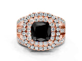 Rose gold Double Halo Fancy Black Cushion Cut Diamond Split Shank Pave Set Ring_3