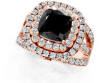 Rose gold Double Halo Fancy Black Cushion Cut Diamond Split Shank Pave Set Ring_4