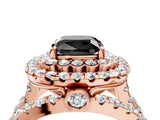 Rose gold Double Halo Fancy Black Cushion Cut Diamond Split Shank Pave Set Ring_7