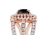 Rose gold Double Halo Fancy Black Cushion Cut Diamond Split Shank Pave Set Ring_8