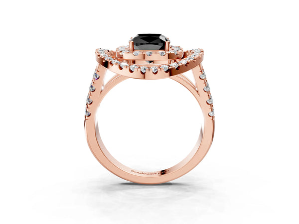 Rose Gold Cushion Cut Double Halo Split Shank Engagement Ring Setting for Black Center