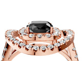 Rose gold Double Halo Fancy Black Cushion Cut Diamond Split Shank Prong Setting Ring_4