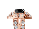 Rose gold Double Halo Fancy Black Cushion Cut Diamond Split Shank Prong Setting Ring_5