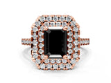 Rose gold Double Halo Fancy Black Emerald Cut Diamond Pavé Band with Four-Prong Setting