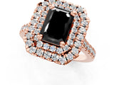Rose gold Double Halo Fancy Black Emerald Cut Diamond Pavé Band with Four-Prong Setting_1