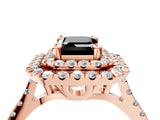 Rose gold Double Halo Fancy Black Emerald Cut Diamond Pavé Band with Four-Prong Setting_4