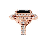 Rose gold Double Halo Fancy Black Emerald Cut Diamond Pavé Band with Four-Prong Setting_5