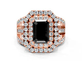 Rose gold Double Halo Fancy Black Emerald Cut Diamond Split Shank Pave Set Ring_3