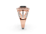 Rose gold Double Halo Fancy Black Emerald Cut Diamond Split Shank Pave Set Ring_5