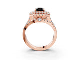 Rose gold Double Halo Fancy Black Emerald Cut Diamond Split Shank Pave Set Ring_6