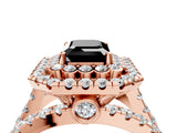 Rose gold Double Halo Fancy Black Emerald Cut Diamond Split Shank Pave Set Ring_7