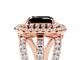 Rose gold Double Halo Fancy Black Emerald Cut Diamond Split Shank Pave Set Ring_8