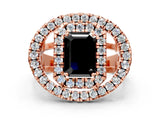 Rose gold Double Halo Fancy Black Emerald Cut Diamond Split Shank Prong Setting Ring