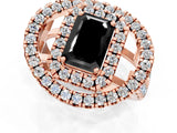 Rose gold Double Halo Fancy Black Emerald Cut Diamond Split Shank Prong Setting Ring_1