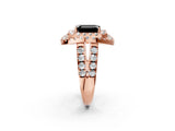 Rose gold Double Halo Fancy Black Emerald Cut Diamond Split Shank Prong Setting Ring_2