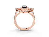 Rose gold Double Halo Fancy Black Emerald Cut Diamond Split Shank Prong Setting Ring_3