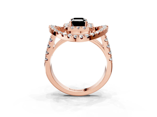 Rose Gold Emerald Cut Double Halo Split Shank Engagement Ring Setting for Black Center