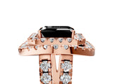 Rose gold Double Halo Fancy Black Emerald Cut Diamond Split Shank Prong Setting Ring_5