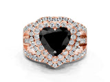 Rose gold Double Halo Fancy Black Heart Cut Diamond Split Shank Pave Set Ring_3