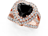 Rose gold Double Halo Fancy Black Heart Cut Diamond Split Shank Pave Set Ring_4