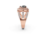 Rose gold Double Halo Fancy Black Heart Cut Diamond Split Shank Pave Set Ring_5