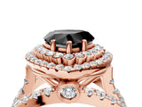 Rose gold Double Halo Fancy Black Heart Cut Diamond Split Shank Pave Set Ring_7