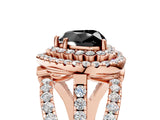 Rose gold Double Halo Fancy Black Heart Cut Diamond Split Shank Pave Set Ring_8