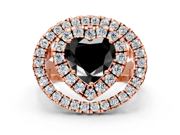 Rose Gold Heart-Shaped Double Halo Split Shank Engagement Ring Setting for Black Center