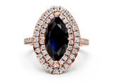 Rose gold Double Halo Fancy Black Marquise Cut Diamond Pavé Band with Four-Prong Setting