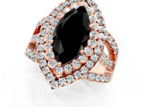 Rose gold Double Halo Fancy Black Marquise Cut Diamond Split Shank Pave Set Ring_4